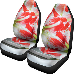 Red And White Amaryllis Print Universal Fit Car Seat Covers