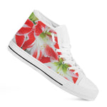 Red And White Amaryllis Print White High Top Shoes