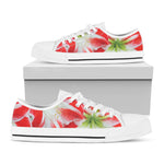 Red And White Amaryllis Print White Low Top Shoes