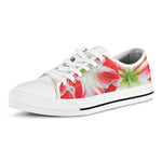 Red And White Amaryllis Print White Low Top Shoes