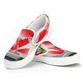 Red And White Amaryllis Print White Slip On Sneakers