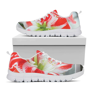 Red And White Amaryllis Print White Sneakers