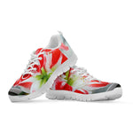 Red And White Amaryllis Print White Sneakers