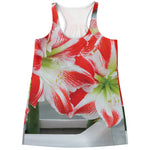 Red And White Amaryllis Print Women's Racerback Tank Top