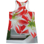 Red And White Amaryllis Print Women's Racerback Tank Top