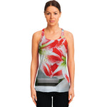 Red And White Amaryllis Print Women's Racerback Tank Top