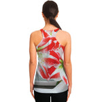 Red And White Amaryllis Print Women's Racerback Tank Top
