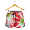 Red And White Amaryllis Print Women's Shorts