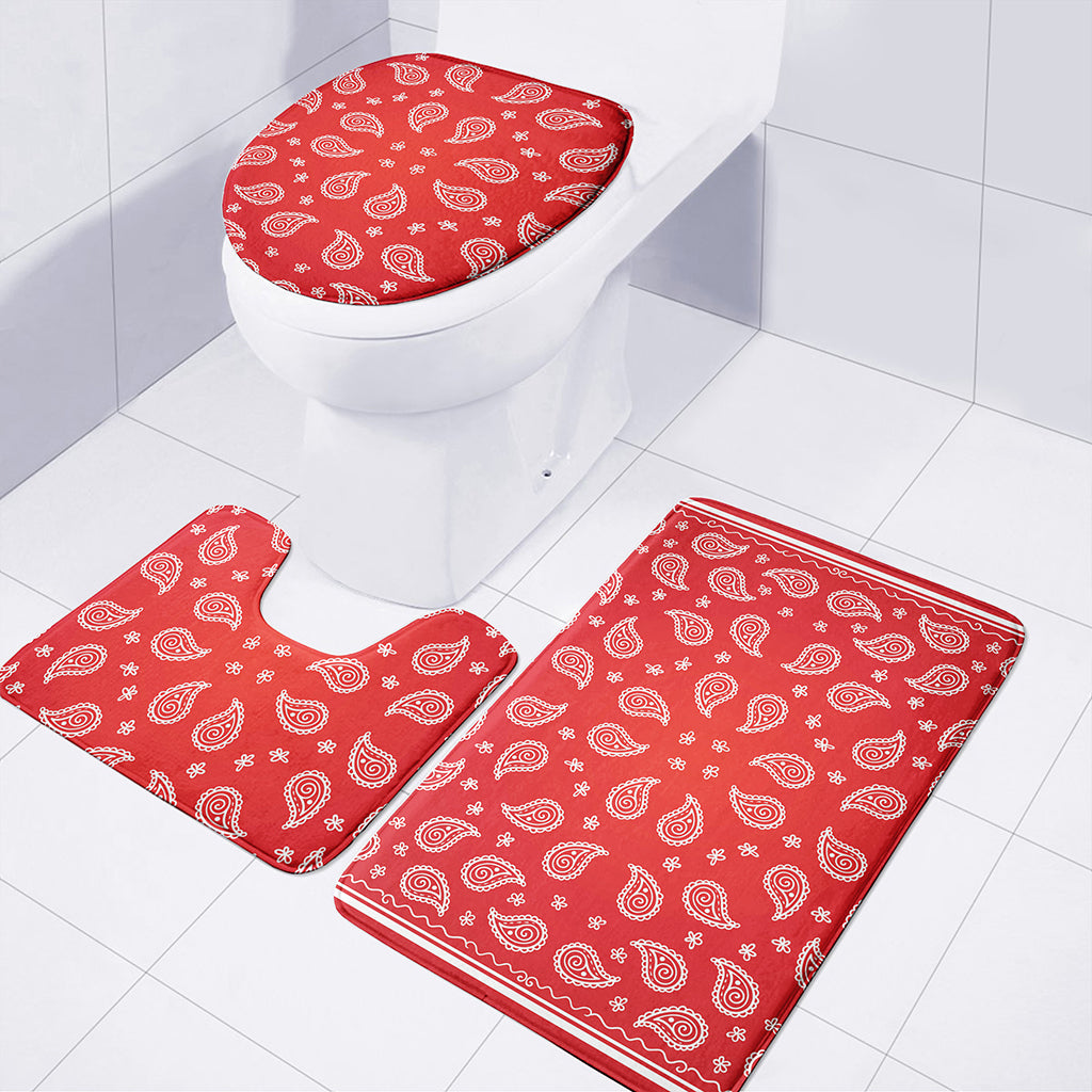 Red And White Bandana Print 3 Piece Bath Mat Set