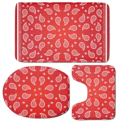 Red And White Bandana Print 3 Piece Bath Mat Set
