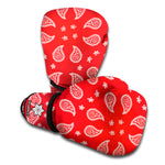 Red And White Bandana Print Boxing Gloves