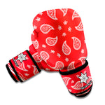Red And White Bandana Print Boxing Gloves