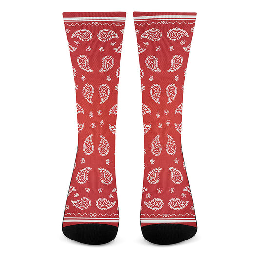 Red And White Bandana Print Crew Socks