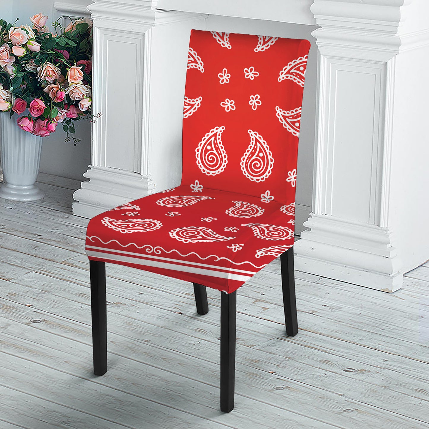 Red And White Bandana Print Dining Chair Slipcover