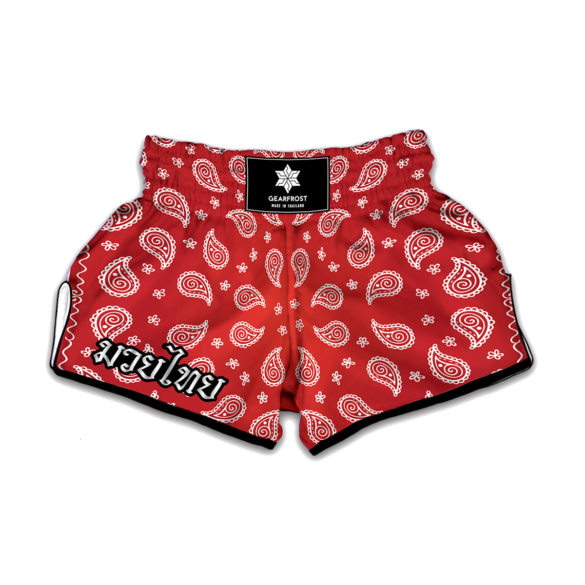 Red And White Bandana Print Muay Thai Boxing Shorts