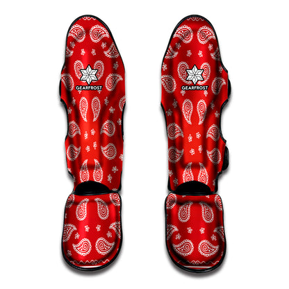 Red And White Bandana Print Muay Thai Shin Guard