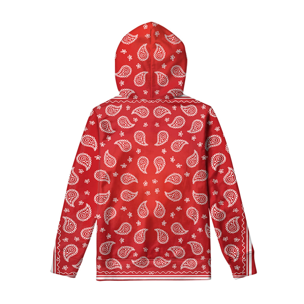 Red And White Bandana Print Pullover Hoodie GearFrost