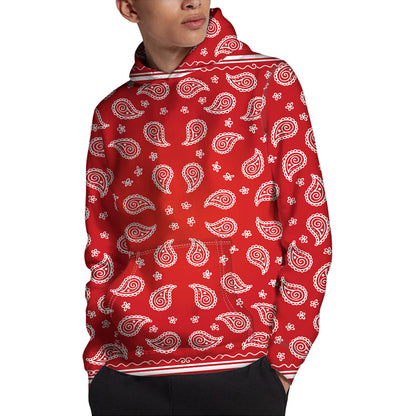 Red And White Bandana Print Pullover Hoodie