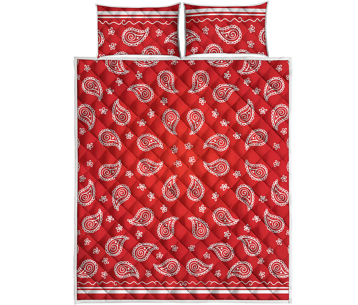 Red And White Bandana Print Quilt Bed Set
