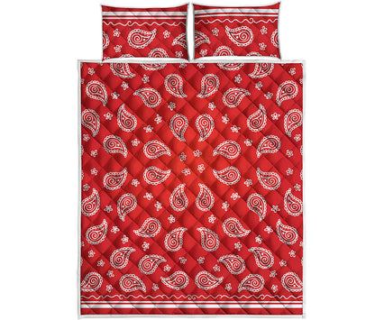 Red And White Bandana Print Quilt Bed Set