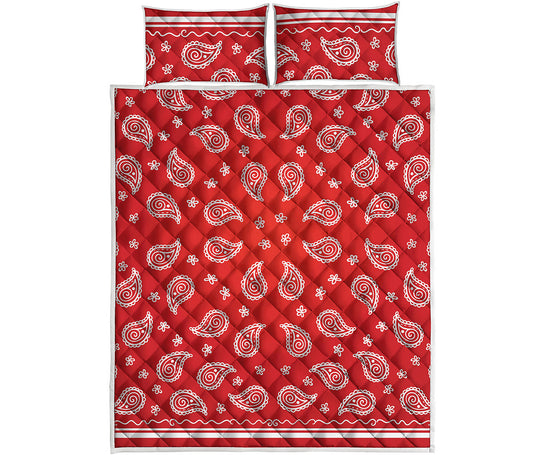 Red And White Bandana Print Quilt Bed Set