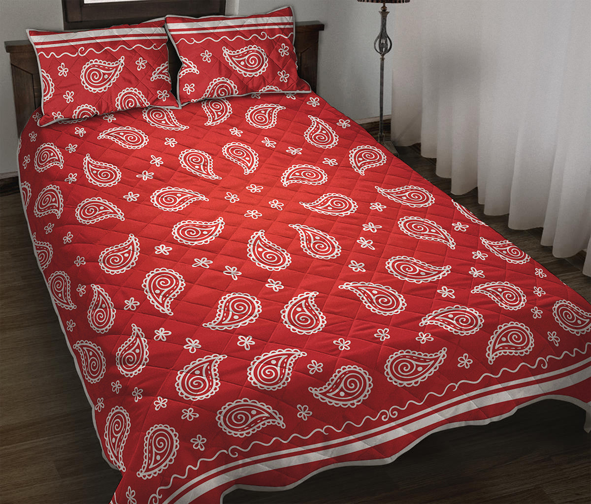 Red And White Bandana Print Quilt Bed Set