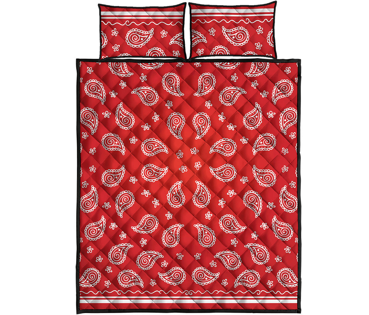 Red And White Bandana Print Quilt Bed Set