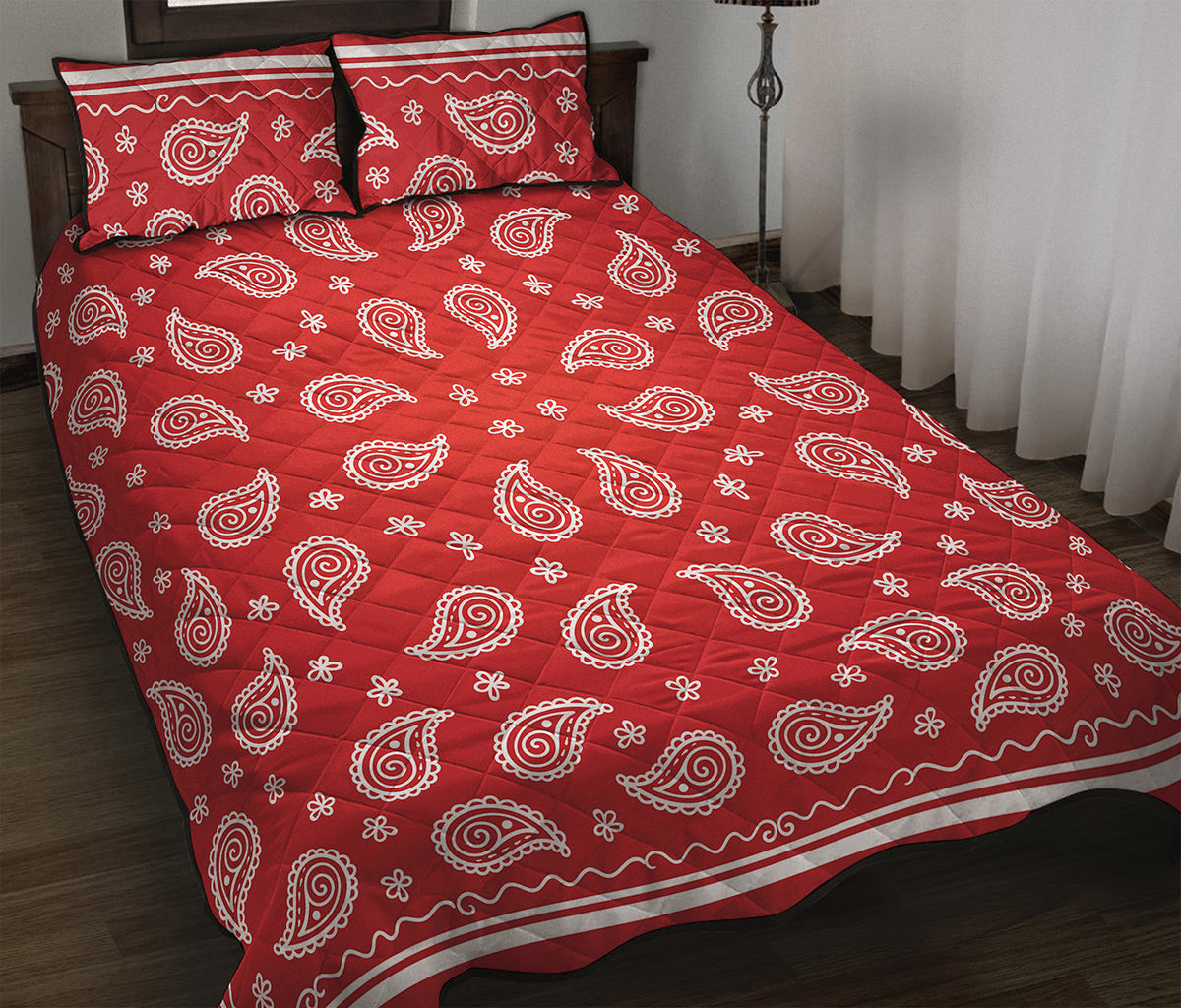 Red And White Bandana Print Quilt Bed Set