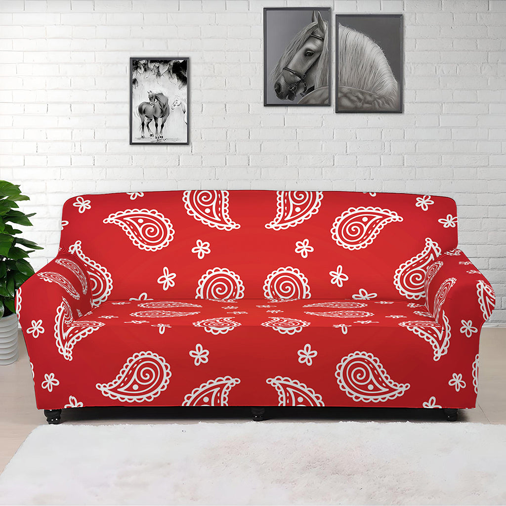 Red And White Bandana Print Sofa Cover