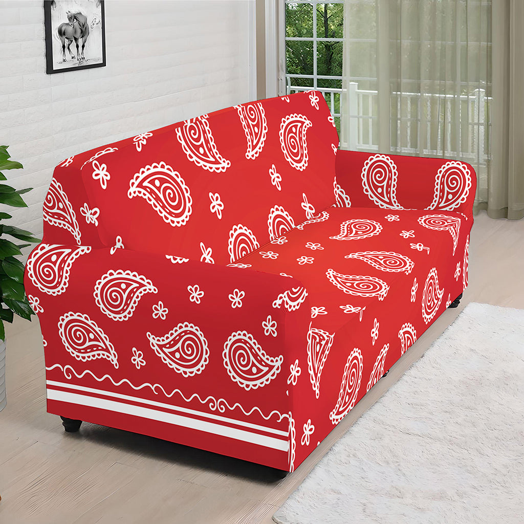 Red And White Bandana Print Sofa Cover