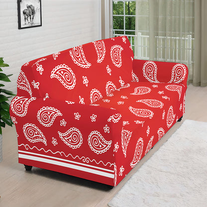 Red And White Bandana Print Sofa Cover
