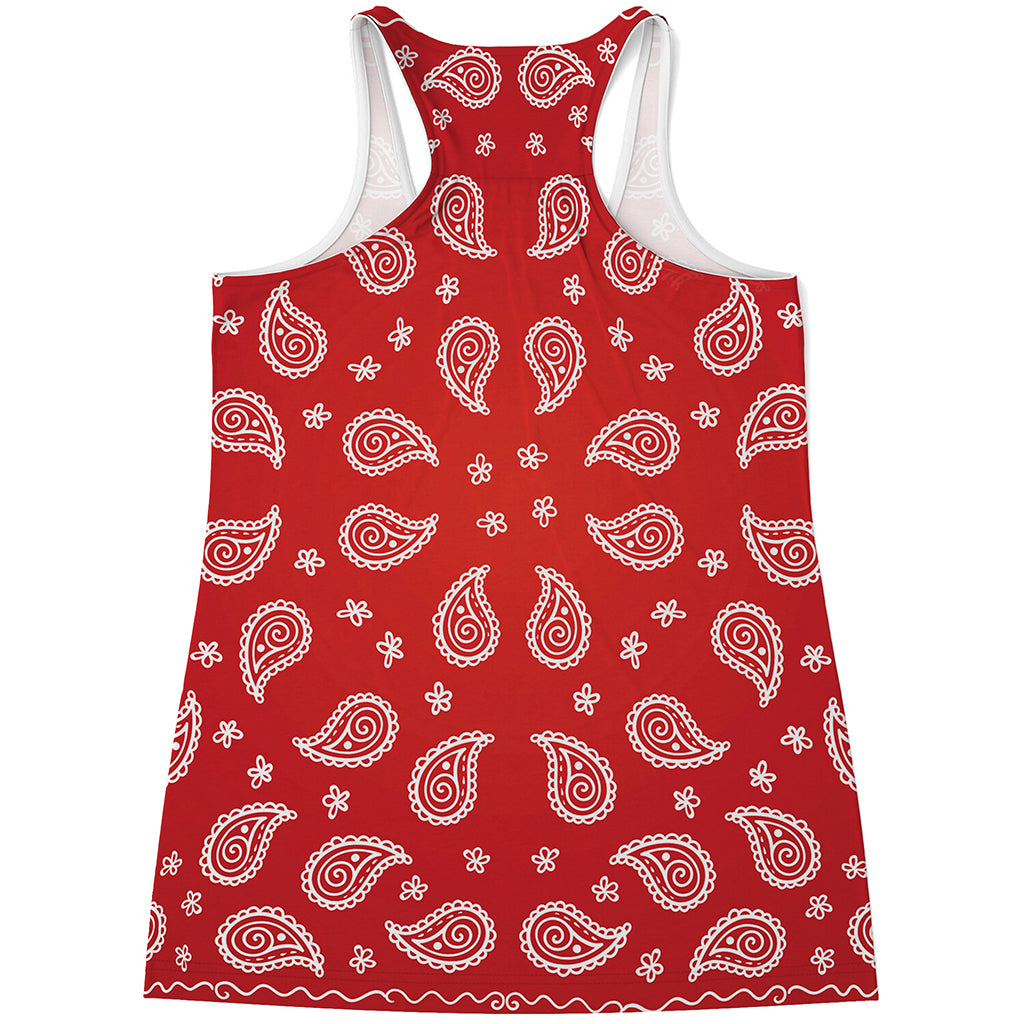 Red And White Bandana Print Women's Racerback Tank Top