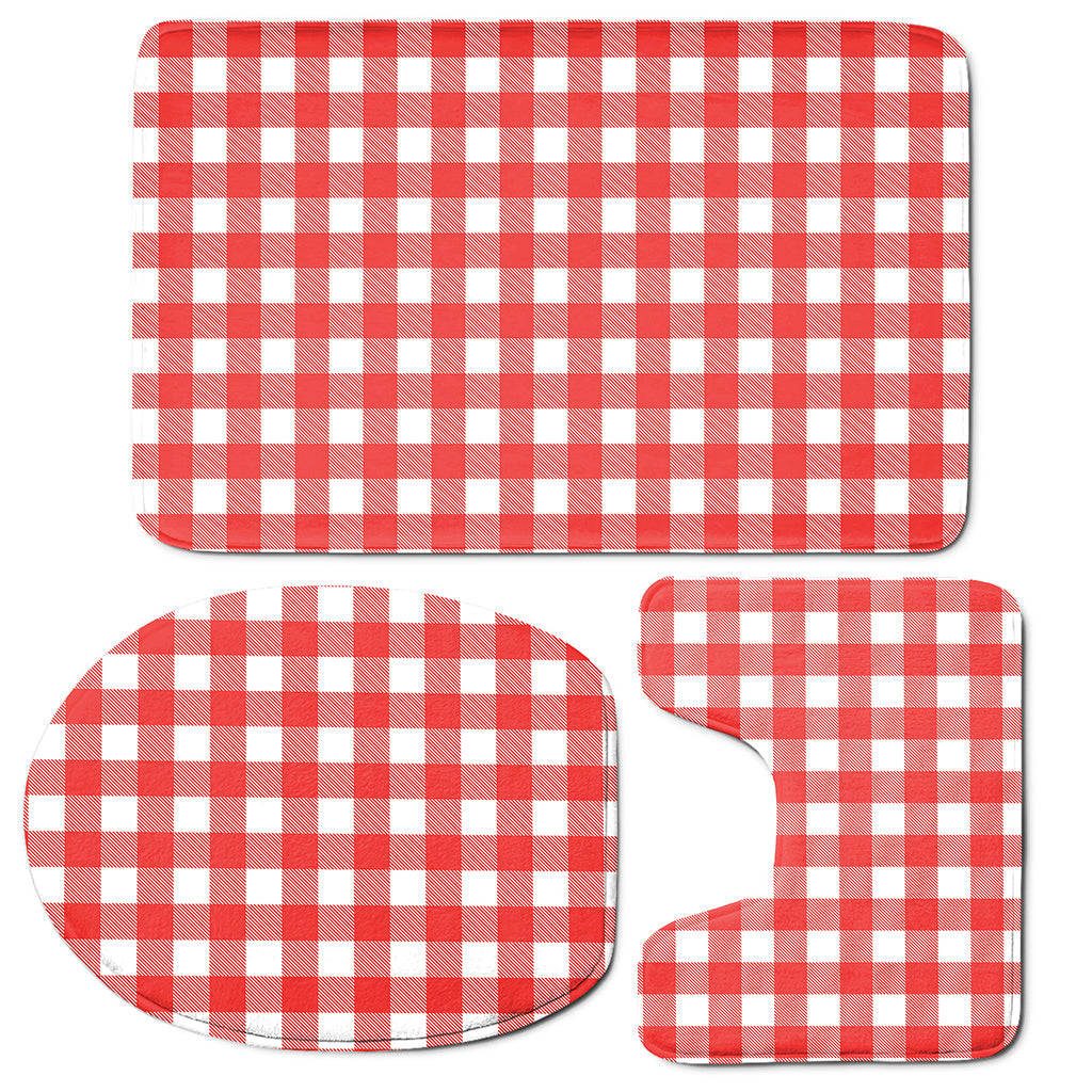 Red And White Buffalo Check Print 3 Piece Bath Mat Set