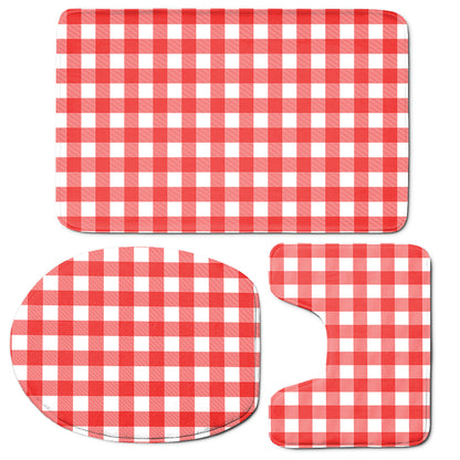 Red And White Buffalo Check Print 3 Piece Bath Mat Set