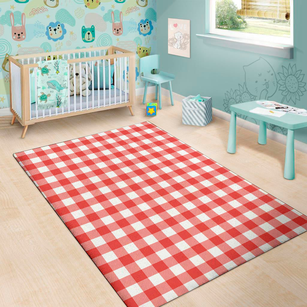 Red And White Buffalo Check Print Area Rug