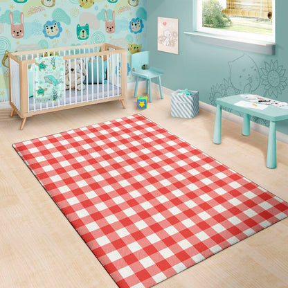Red And White Buffalo Check Print Area Rug