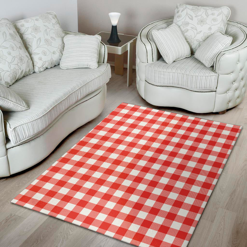 Red And White Buffalo Check Print Area Rug
