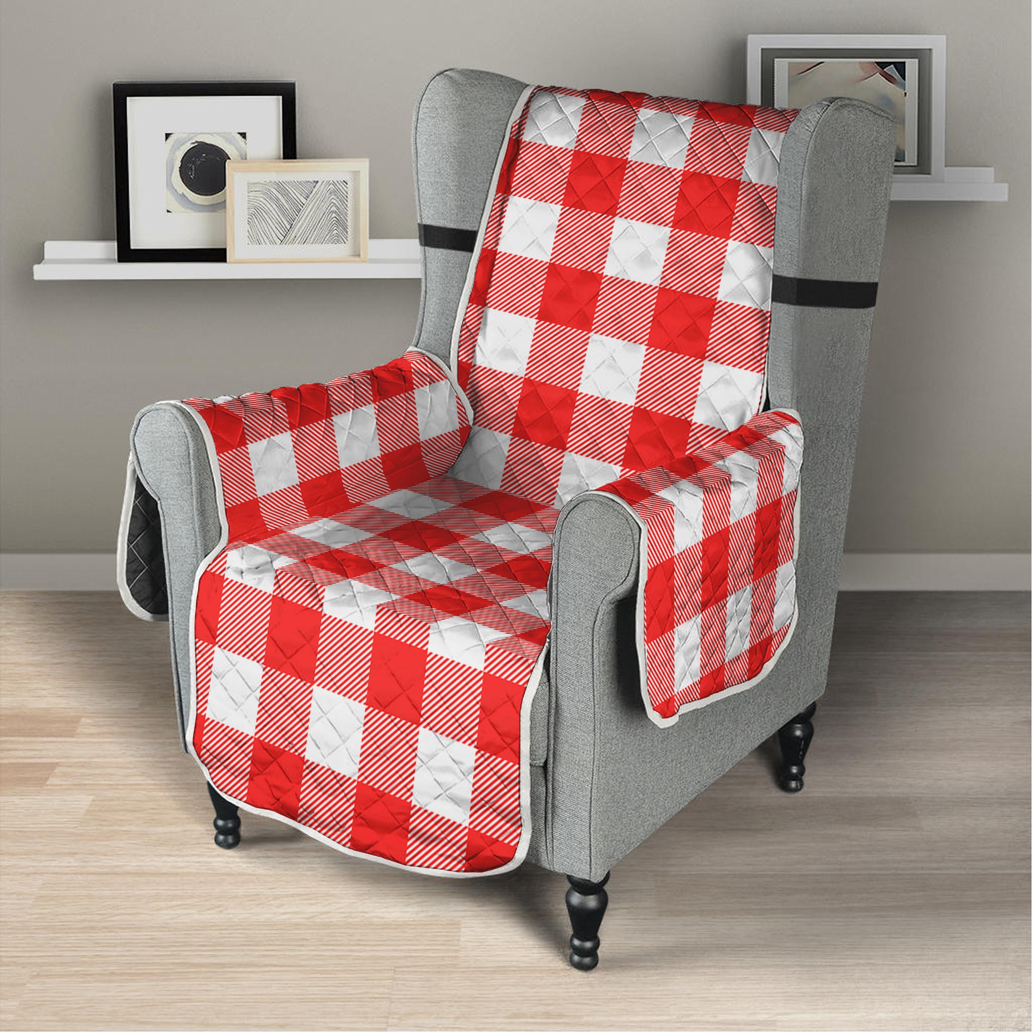 Red And White Buffalo Check Print Armchair Protector