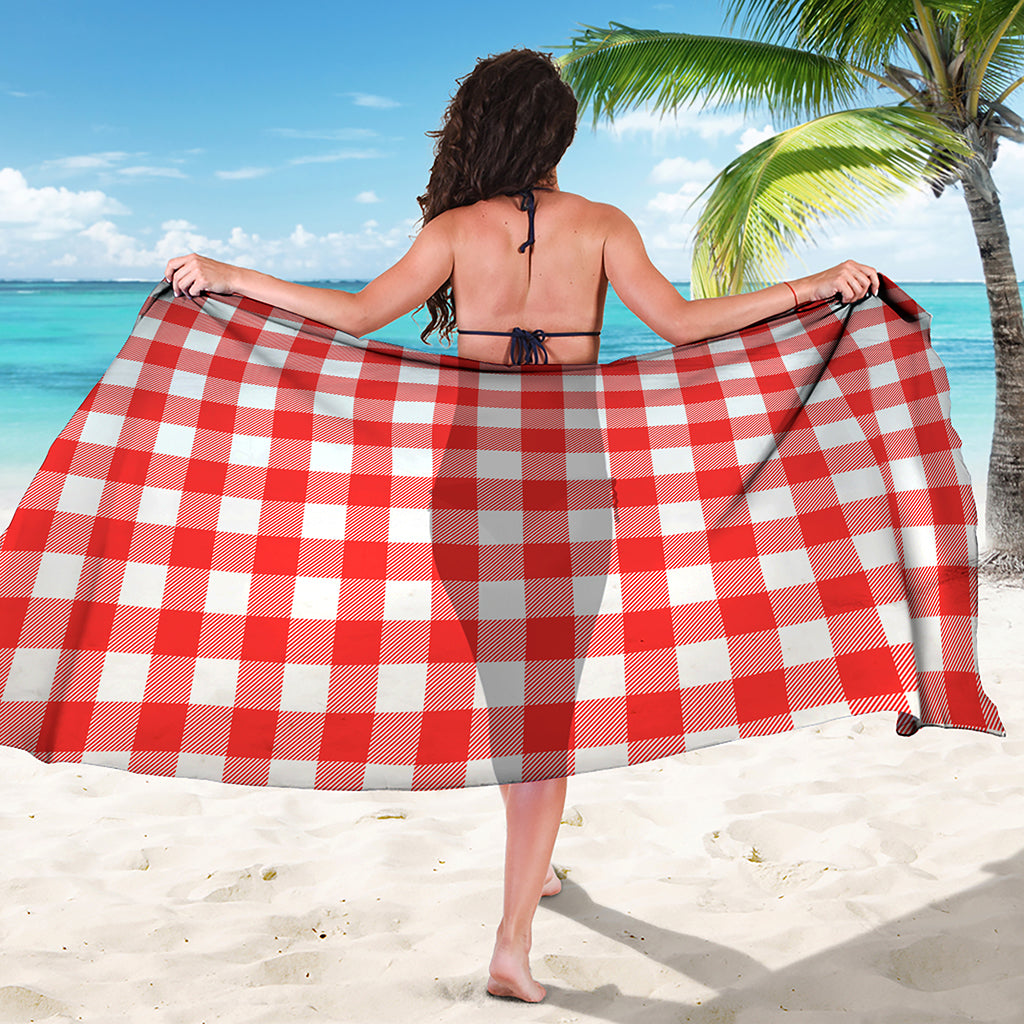 Red And White Buffalo Check Print Beach Sarong Wrap