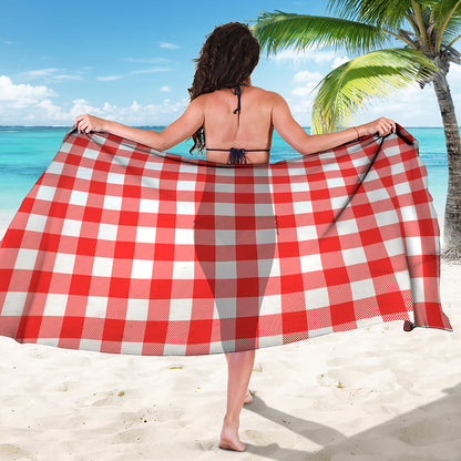 Red And White Buffalo Check Print Beach Sarong Wrap