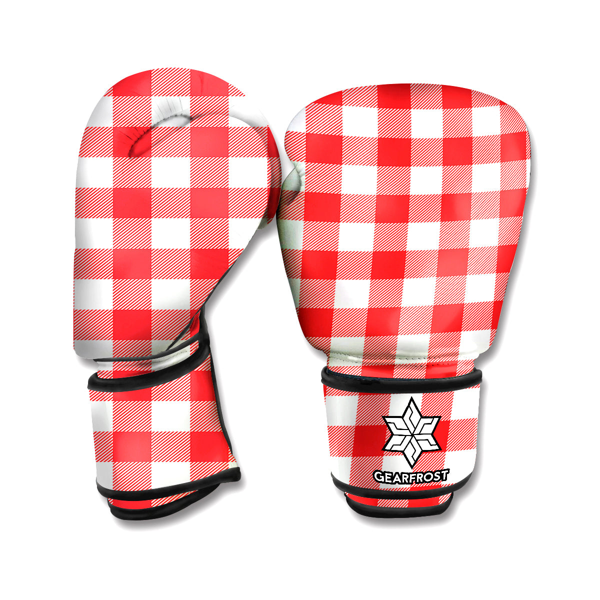 Red And White Buffalo Check Print Boxing Gloves