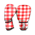 Red And White Buffalo Check Print Boxing Gloves