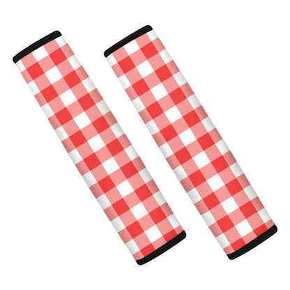 Red And White Buffalo Check Print Car Seat Belt Covers