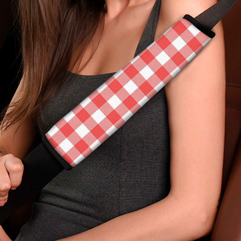 Red And White Buffalo Check Print Car Seat Belt Covers