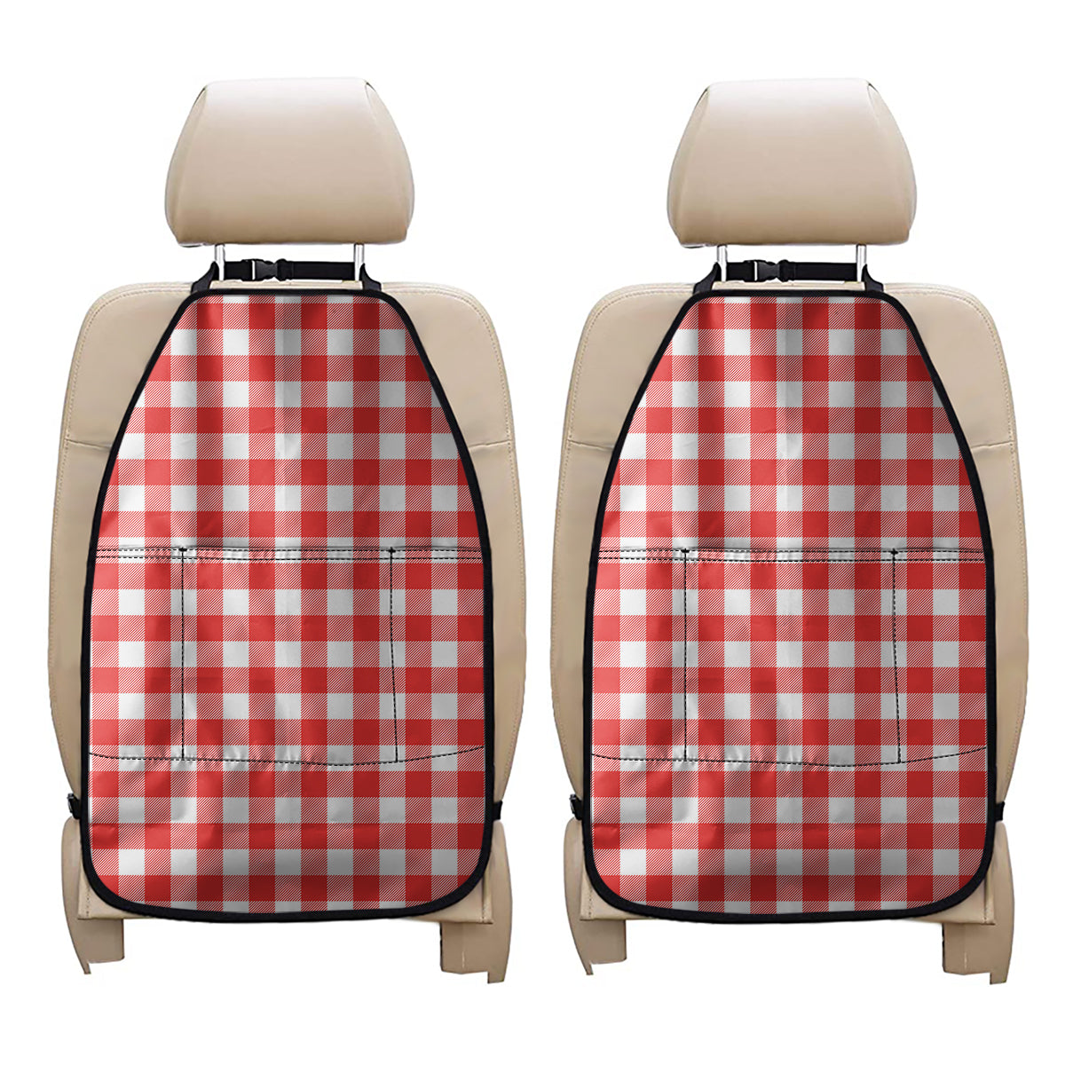 Red And White Buffalo Check Print Car Seat Organizers