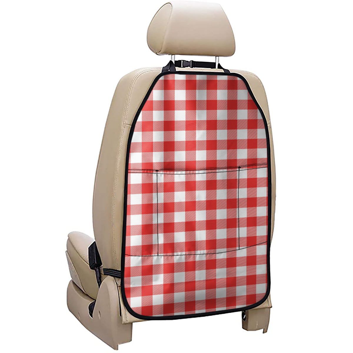 Red And White Buffalo Check Print Car Seat Organizers