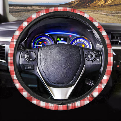 Red And White Buffalo Check Print Car Steering Wheel Cover