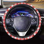 Red And White Buffalo Check Print Car Steering Wheel Cover