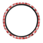 Red And White Buffalo Check Print Car Steering Wheel Cover