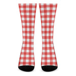 Red And White Buffalo Check Print Crew Socks